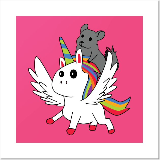 Chinchilla Riding A Unicorn Cartoon Wall Art by BasicBeach